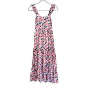 Oliphant Tuckernuck Smocked Ruffle Sleeveless Maxi Dress Pink Floral Block Print